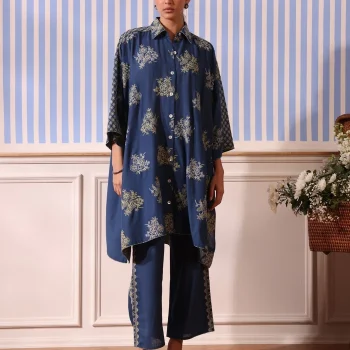 Gema Linen Navy Kurta Set