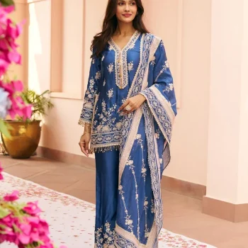 Saaj Cupro Satin Navy Kurta Set