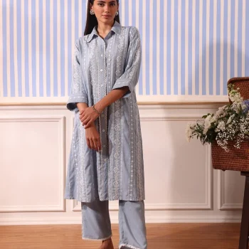 Iria Linen Light Blue Kurta Set