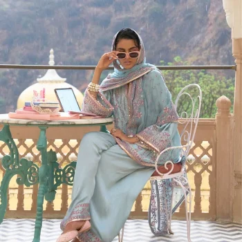 Pralika Bemberg Satin Blue Kurta With Farshi Salwar