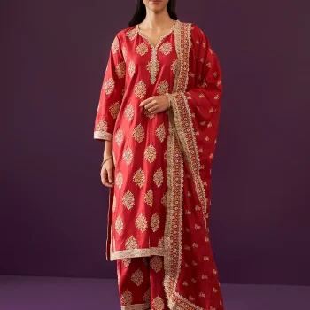 Calita Pima Satin Red Kurta Set