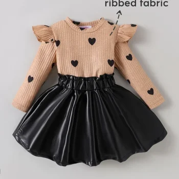 2-Pc Heart Ruffled Blouse & Skirt