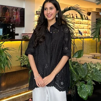 Daenysia Supima Cotton Black Shirt With Cami