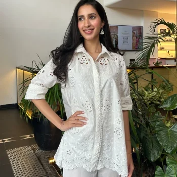 Daenysia Supima Cotton Off White Shirt With Cami