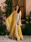 Dali Banarasi Blue Kurta with Mustard Garara