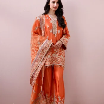 Saaj Cupro Satin Orange Kurta Set