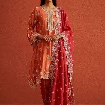 Kangna Bemberg Satin Burnt Orange Kurta Set