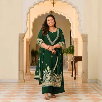 Worth it- Bottle Green Thread & Gota Embroidered Georgette Kurta Cape Set