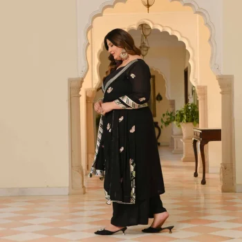 Unstoppable- Black Thread & Gota Embroidered Georgette Kurta Cape Set
