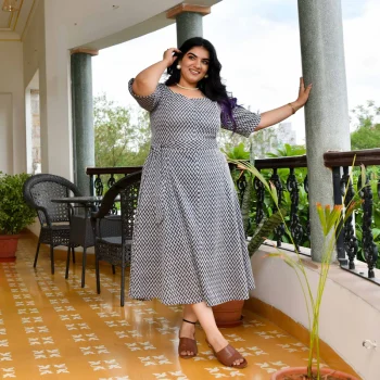 Waffle- Blue Knitted Cotton Aline Dress