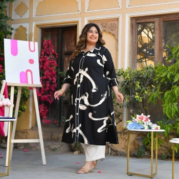 Chia Seeds- Black & White Abstract Heavy GSM Rayon Cotton Kurta