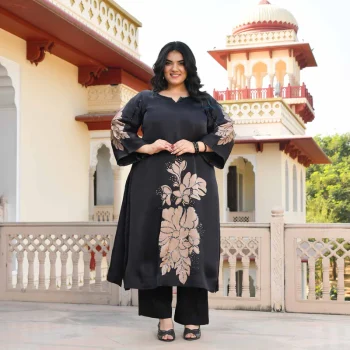Serenity- Black Floral Pure Organza Satin Kurta