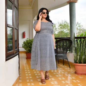 Waffle- Blue Knitted Cotton Aline Dress