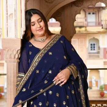 Enchanted Navy Sequin Embroidered Georgette Anarkali Lehenga Set