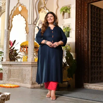 Navy Nights Rayon Cotton Kurta