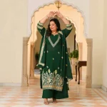 Worth it- Bottle Green Thread & Gota Embroidered Georgette Kurta Cape Set