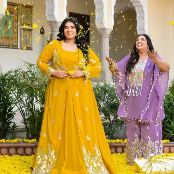 Always You- Lilac Purple Thread & Gota Embroidered Georgette Cape Kaaftan Set