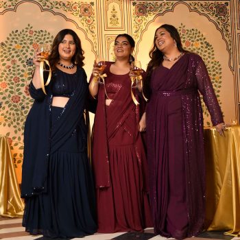 Martini- Navy Blue Sequin Embellished Drape Saree Set with Cape