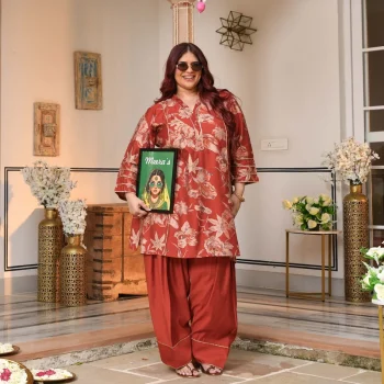 Shakti- Rusty Orange Floral Modal Viscose Farshi Co-ord Set