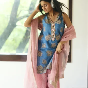 Nira Cupro Denim Kurta Set