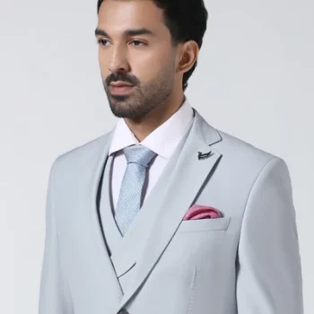 Light Blue Three Piece Textured Suit - Jiddle