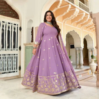 Kaju Katli- Periwrinkle Purple Embroidered Georgette Anarkali Set