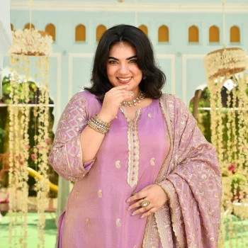 Piyu Bole- Lilac Sequin Embroidered Pure Tissue Silk Suit Set