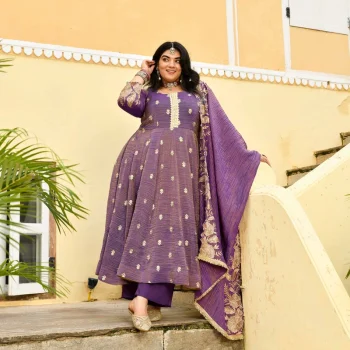 Ghungroo- Purple Pure Tissue Crush Zari embroidered Anarkali Setv