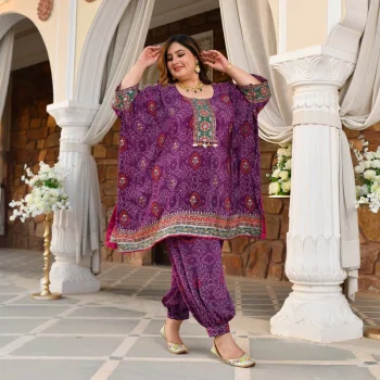 Bikaner- Deep Purple Fusion Bandhani Pure Crepe Co-Ord Set
