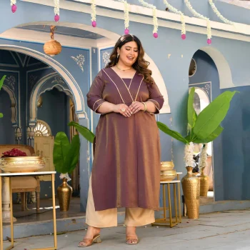 Anjeer- Deep Purple Viscose Tissue A-line Pleated Kurta