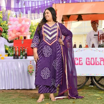 Kala Khatta- Deep Purple Bandhani Leheriya Aline Slit Suit Set