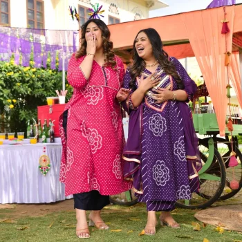 Gulkand- Raspberry Pink Bandhani Printed Pure Cotton Aline Slit Kurta
