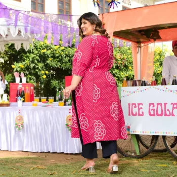 Gulkand- Raspberry Pink Bandhani Printed Pure Cotton Aline Slit Kurta