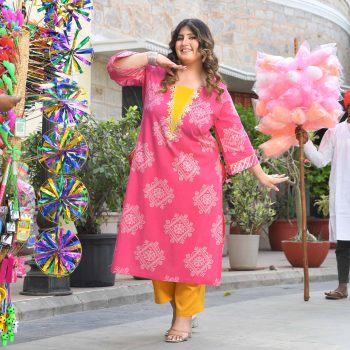 Ghoomo Phiro- Pink Bandhani Embroidered Pure Cotton Kurta