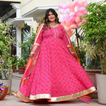 Phirki- Pink Bandhani Pure Cotton Anarkali Set