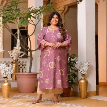 Mishri- Pearly Purple Floral Print Modal Viscose Blend Kurta