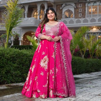 Dream Girl- Pink Pure Crepe Mirror Embroidered Anarkali Set