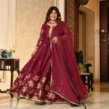 Lal Darwaza- Maroon Pure Gaji Silk Floral Anarkali Set