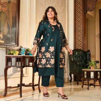 Sabarmati- Peacock Blue Pure Gaji Silk Floral Cape Set
