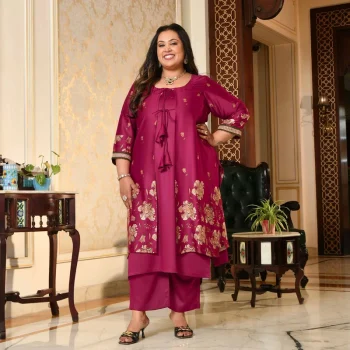 Mandvi- Magenta Pink Pure Gaji Silk Floral Cape Set