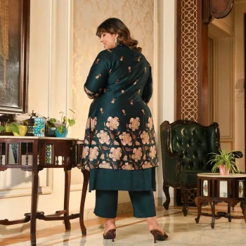 Sabarmati- Peacock Blue Pure Gaji Silk Floral Cape Set