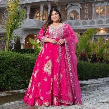 Dream Girl- Pink Pure Crepe Mirror Embroidered Anarkali Set