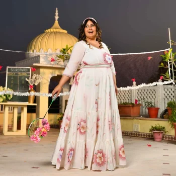 White Forest Floral Hand Painted Mul Cotton Dress