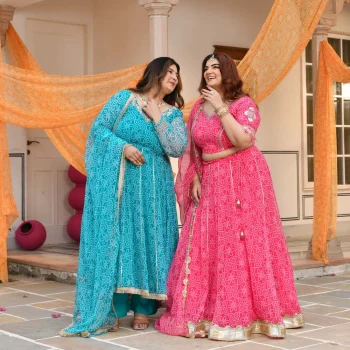 Nakhro- Sky Blue Embroidered Bandhani Chiffon Anarkali Set