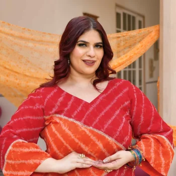 Patakha- Red & Orange Embroidered Leheriya Chiffon Kurta