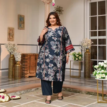 Rasika- Prussian Blue Floral Modal Viscose Co-ord Set