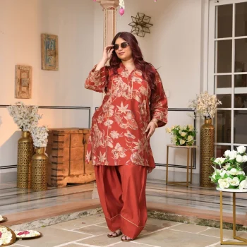 Shakti- Rusty Orange Floral Modal Viscose Farshi Co-ord Set