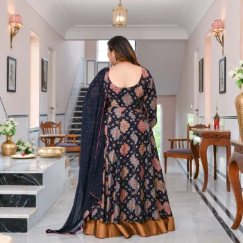 Madhavi- Midnight Blue Slit Anarkali Lehenga Set