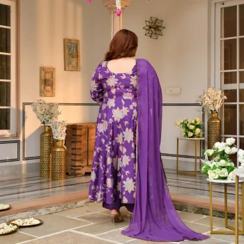 Radhika- Deep Purple Floral Modal Viscose Anarkali Set