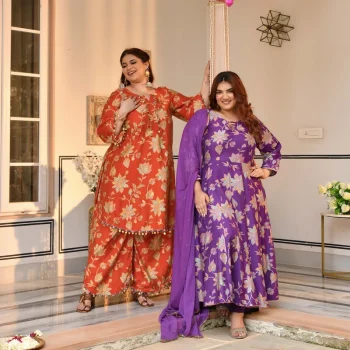 Manjari- Tangy Orange Floral Modal Viscose Co-ord Set